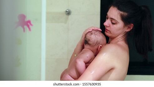 mom in shower with son